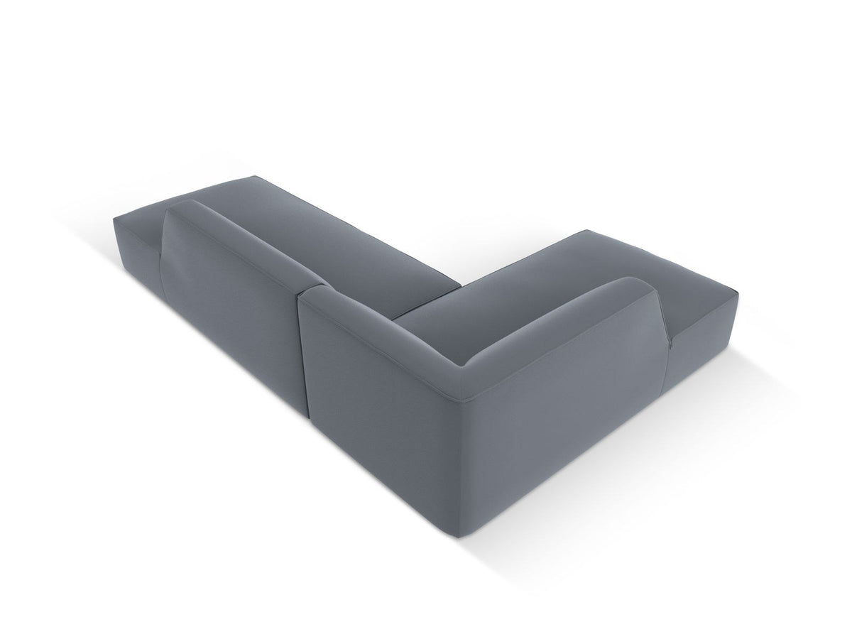 Modulares Ecksofa links Siena in Light Beige mit Kunstleder-ähnlichem Bezug, Récamiere, schwarzen Kunststoffbeinen und schlichter Rückenlehne.