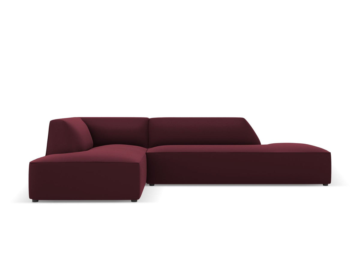 Modulares Ecksofa links Siena in Light Beige mit Kunstleder-ähnlichem Bezug, Récamiere, schwarzen Kunststoffbeinen und schlichter Rückenlehne.