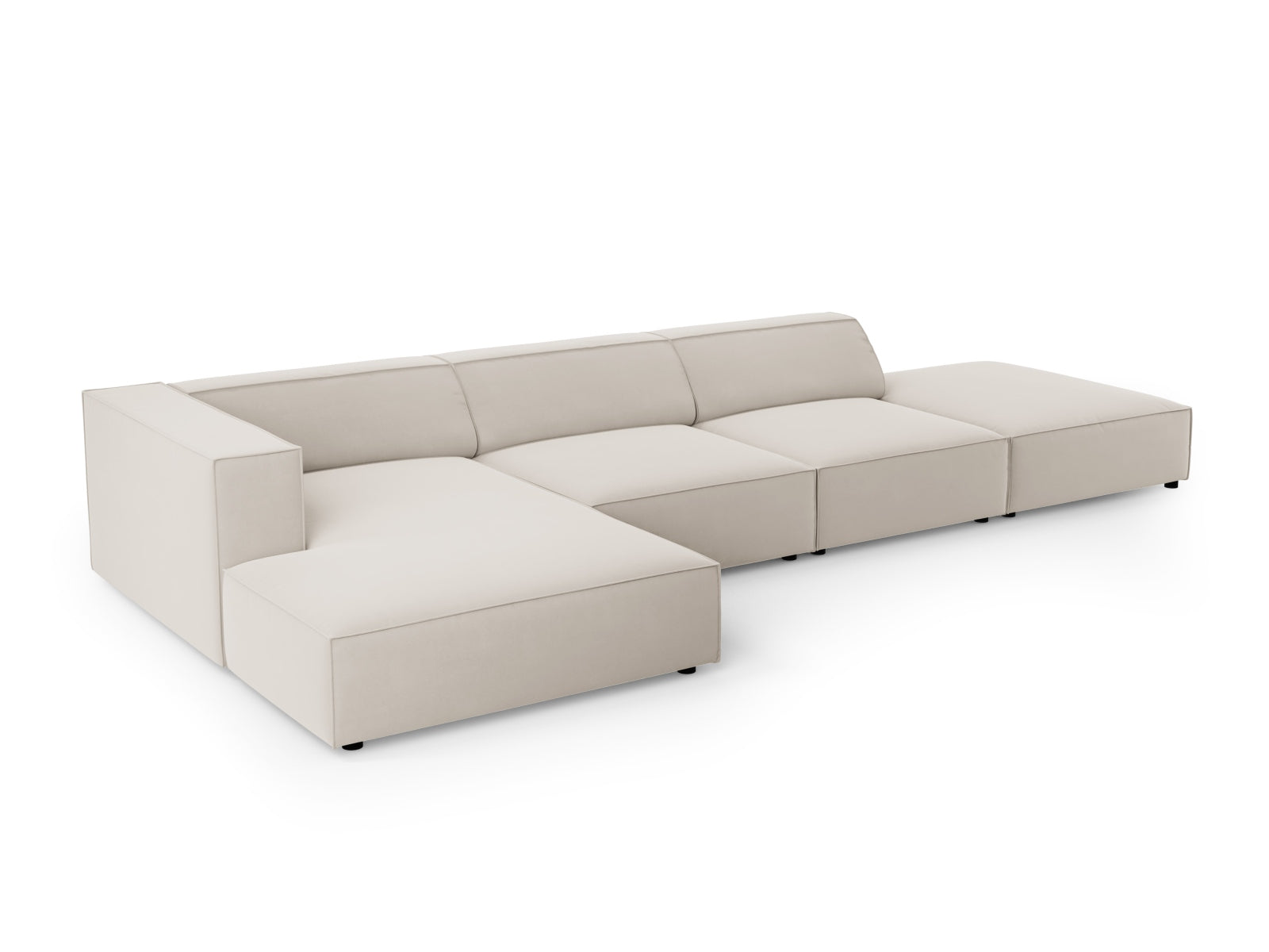 Erleben Sie das elegante Arendal Velour Ecksofa links 5 Sitzer von Cosmopolitan Design – perfekt für stilvolle Wohnzimmer und entspannte Stunden.