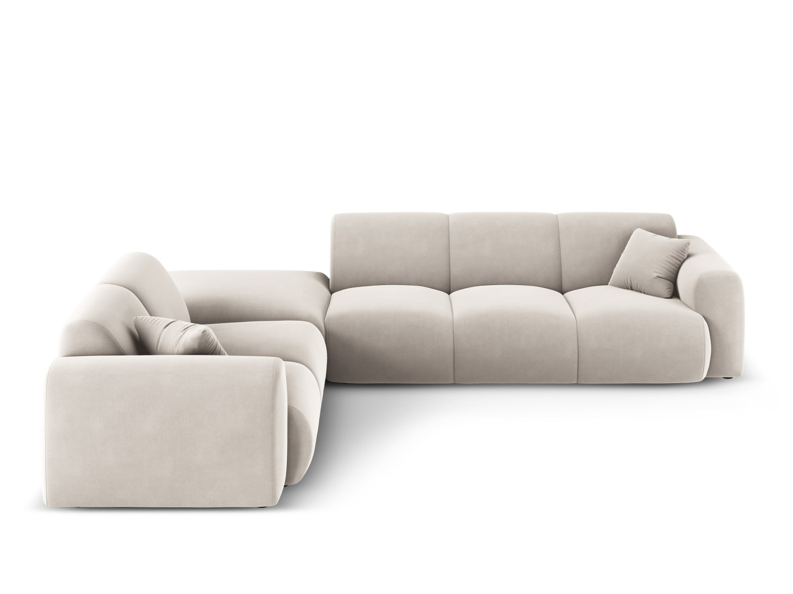Erleben Sie das stilvolle Nolio Velour Ecksofa links (250cm) von Cosmopolitan Design – ein luxuriöses 4-Sitzer Sofa für Ihr modernes Zuhause.