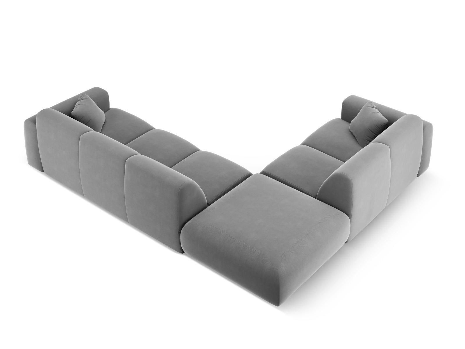 Elegantes Nolio Velour Ecksofa links in sanftem Grau, ideal für stilvolle Wohnräume, bietet Komfort und modernes Design.