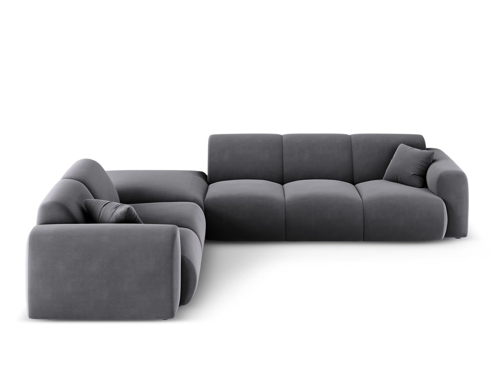 Modernes Nolio Velour Ecksofa links in edlem Dunkelgrau, 4-Sitzer, 250 cm, perfekt für gemütliche und stilvolle Wohnambiente von Cosmopolitan Design.