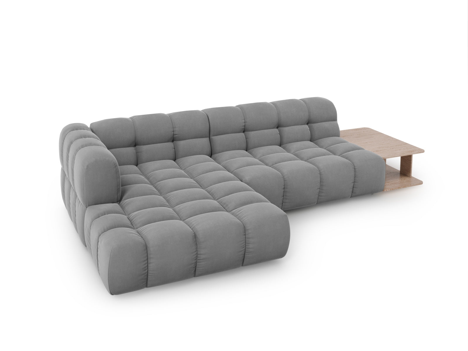 Elegantes modulares Ecksofa in weichem Sky Velours, linksseitig, 4-Sitzer, 162 cm, ideal für stilvolle und einladende Wohnräume.
