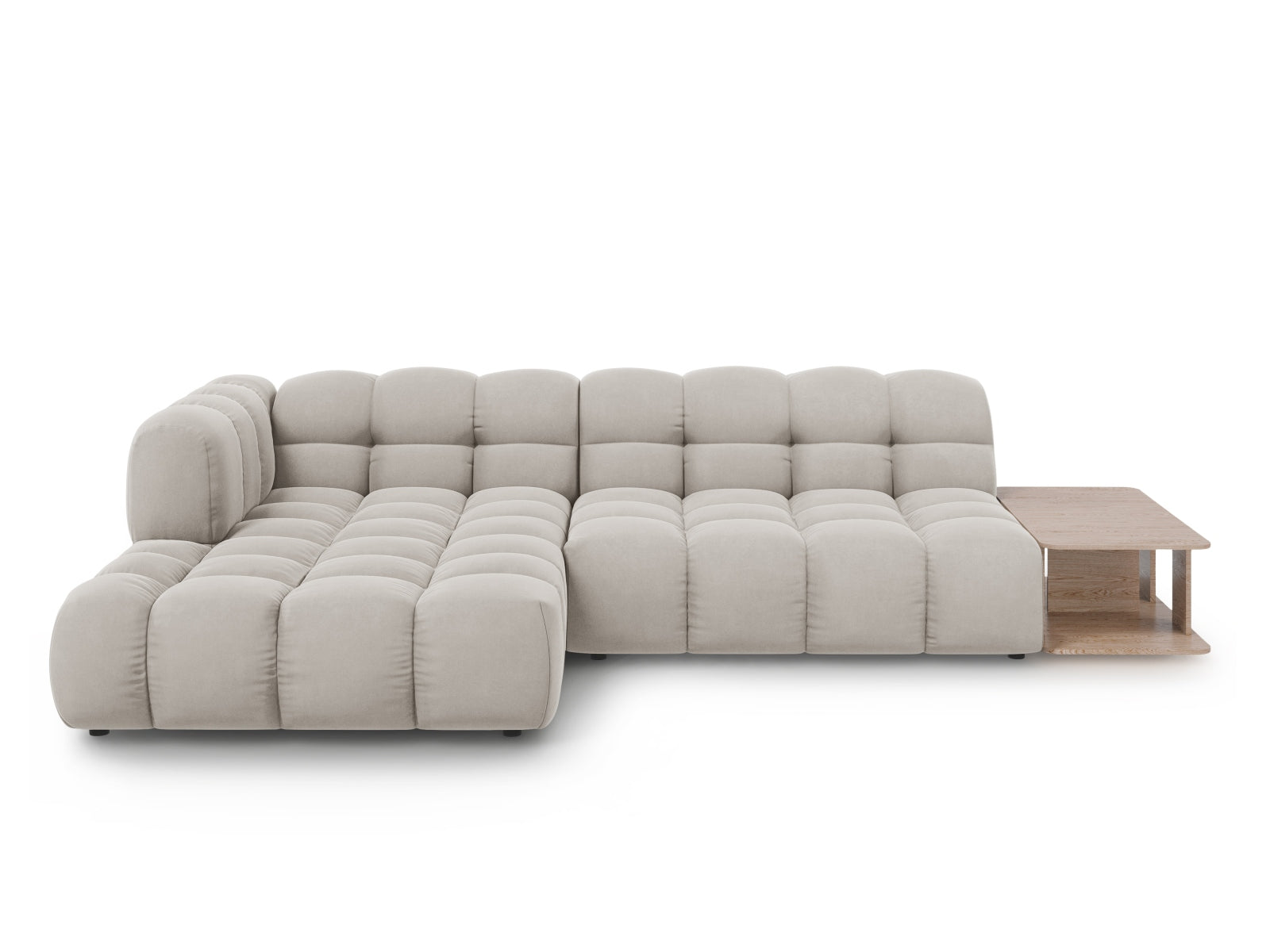 Elegantes, modulares L-Sofa links mit 4 Sitzplätzen, 162 cm, aus hochwertigem Sky Velour, ideal für stilvolle Wohnräume.