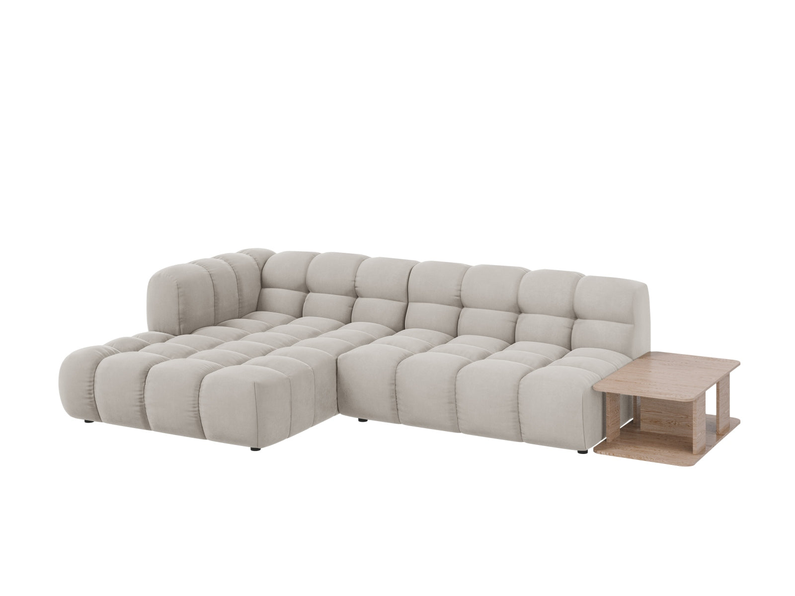 Modulares Ecksofa links in stilvollem Sky Velour, 4-Sitzer mit 162 cm, perfekt für moderne Wohnkonzepte und gemütliche Abende.