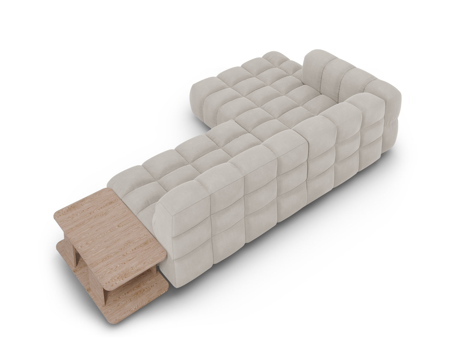 Modulares Ecksofa links in luxuriösem Sky Velour, 4-Sitzer mit 162 cm, perfekt für moderne Wohnkonzepte und gemütliche Abende.
