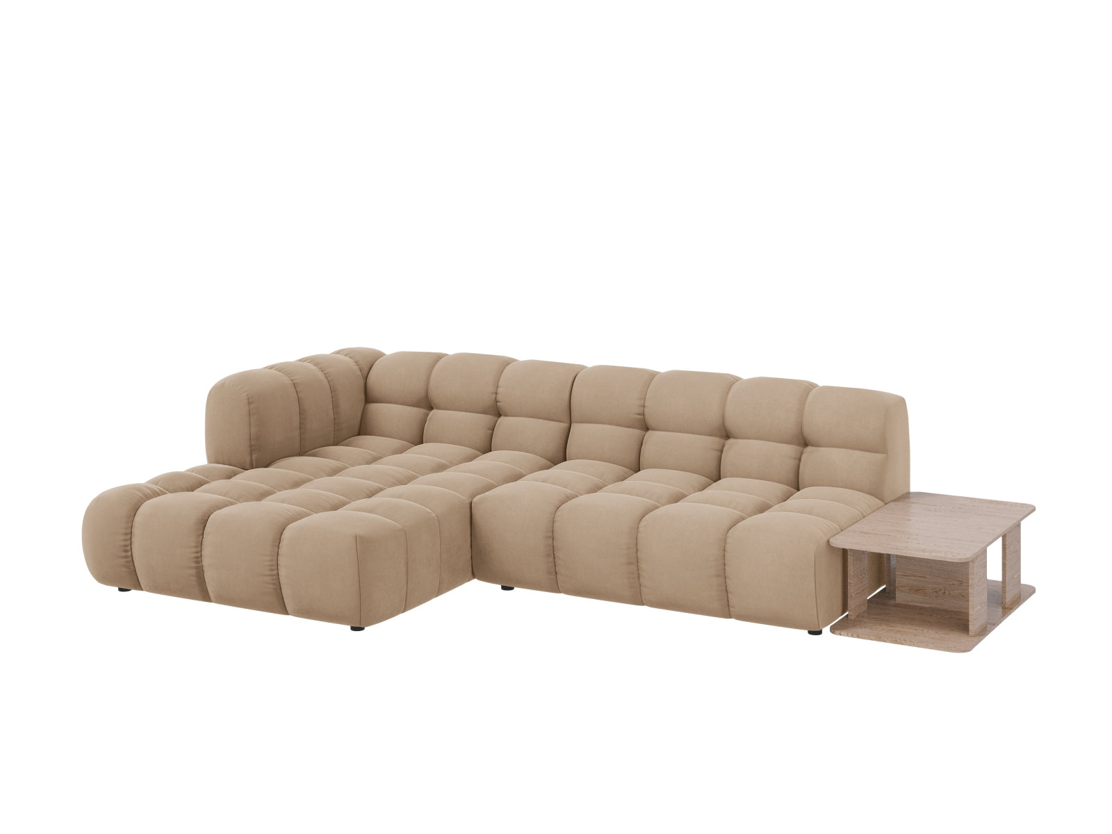 Modulares L-Sofa links in luxuriösem Sky Velour, 4-Sitzer mit 162 cm, perfekt für moderne Wohnkonzepte und entspannte Stunden.