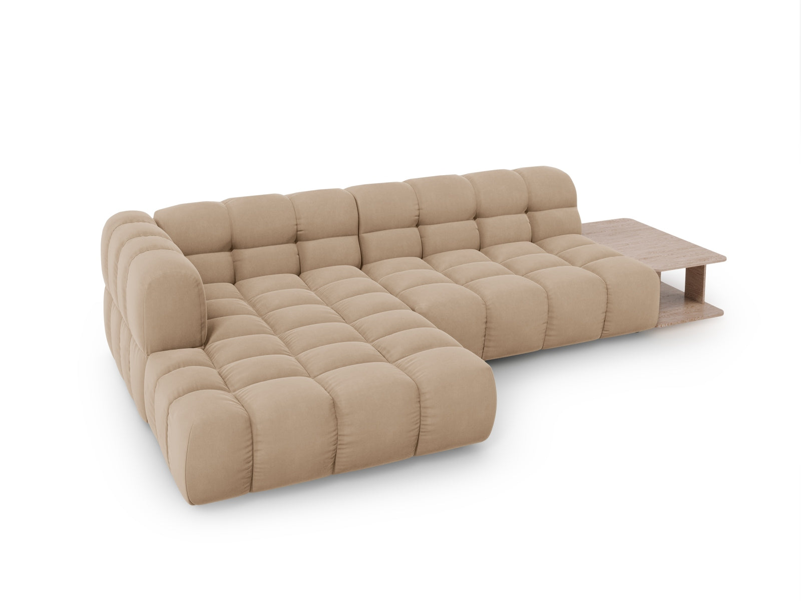 Elegantes modulares Ecksofa links aus weichem Sky Velour, 4-Sitzer mit 162 cm, ideal für stilvolle Wohnräume und gemütliche Abende.
