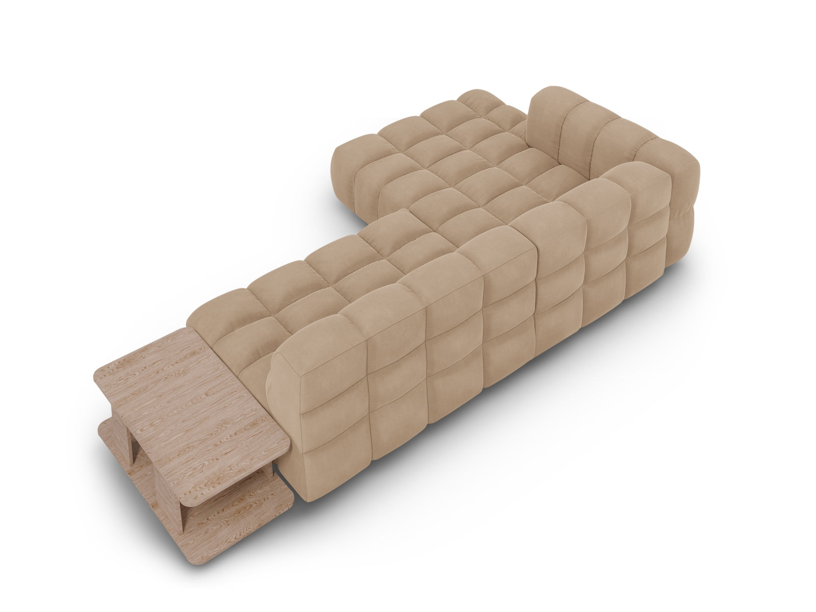 Entdecken Sie das Sky Velour Ecksofa links – ein modulares 4-Sitzer Möbelstück mit 162 cm Breite, das Stil und Komfort in Ihr Zuhause bringt.