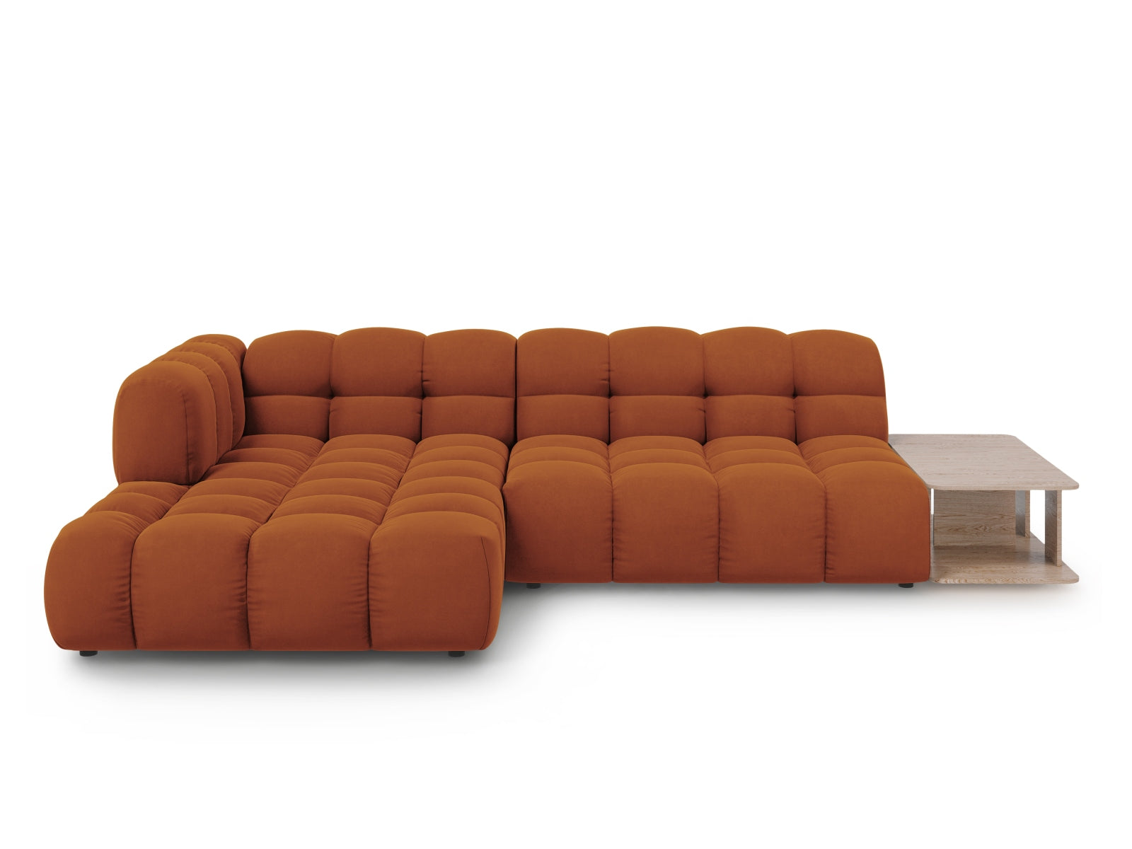 Elegantes modulares Ecksofa in warmem Terracotta, linksseitig, aus luxuriösem Sky Velour für stilvolle Wohnräume.