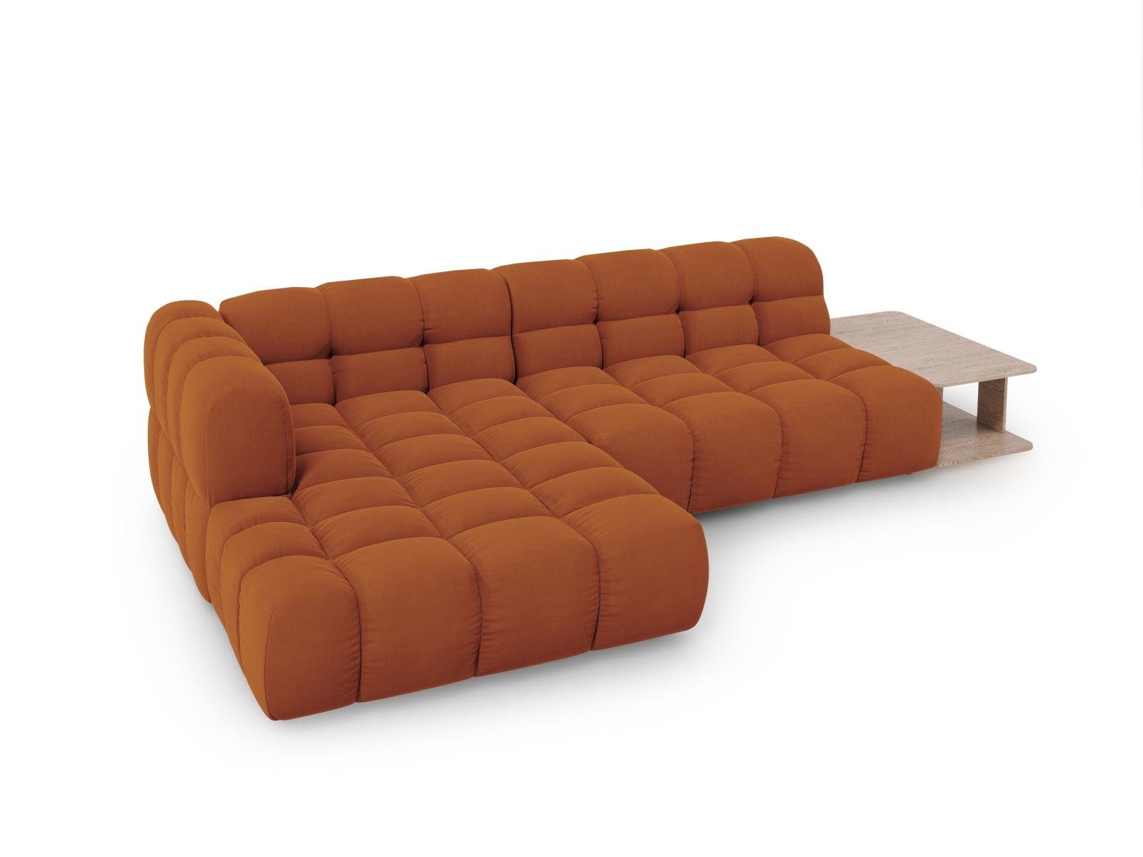 Elegantes modulares Ecksofa in warmem Terracotta, linksseitig, aus luxuriösem Sky Velour für stilvolle Wohnräume.
