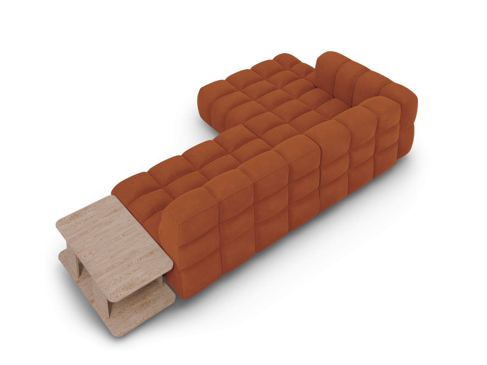 Modulares 4-Sitzer Ecksofa in sanftem Terracotta, linksseitig, aus hochwertigem Sky Velour für ein modernes Wohnambiente.