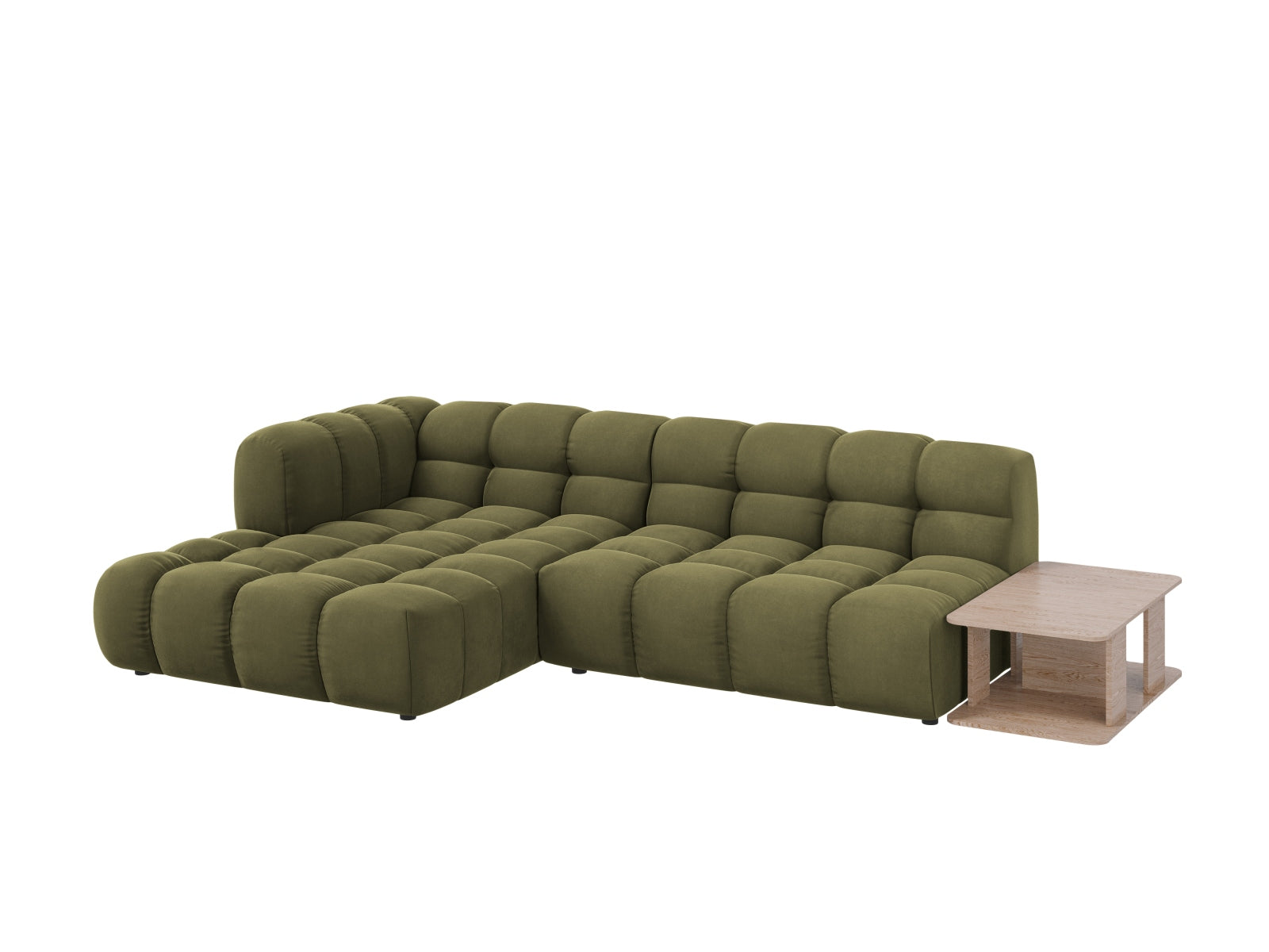 Modulares L-Sofa in zartem Hellgrün, 4-Sitzer mit 162 cm, perfekt für moderne Wohnkonzepte von Cosmopolitan Design.