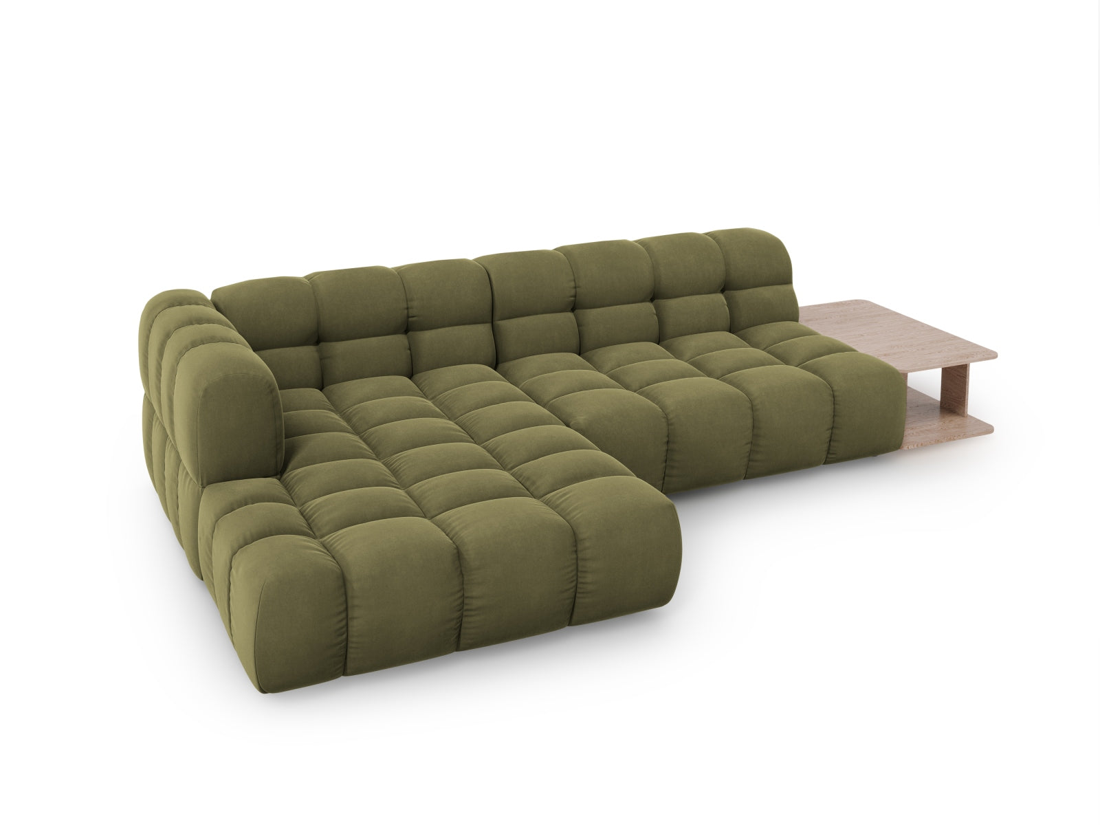 Elegantes modulares Ecksofa in sanftem Hellgrün, 4-Sitzer mit 162 cm, ideal für stilvolle und zeitgemäße Wohnräume von Cosmopolitan Design.
