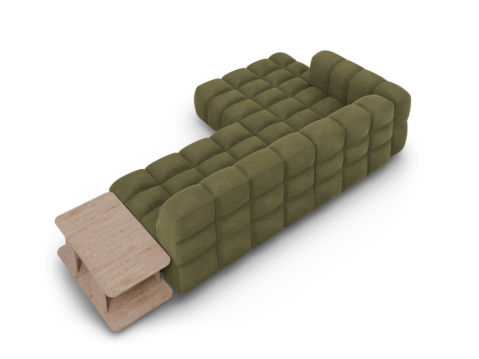 Entdecken Sie das Sky Velour Ecksofa links – ein modulares 4-Sitzer Möbelstück mit 162 cm Breite, das Stil und Komfort in Ihr Zuhause bringt.