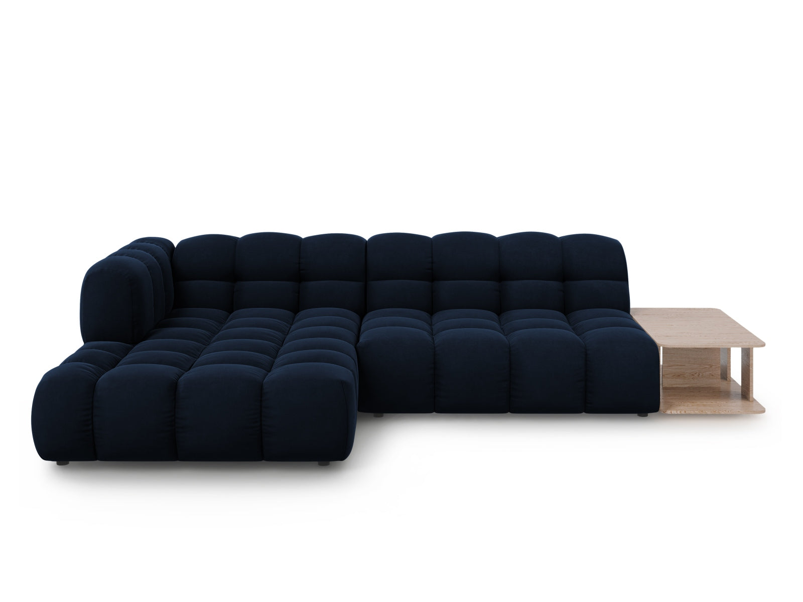 Elegantes modulares Ecksofa links in Sky Velour, ideal für stilvolle Wohnräume und entspannte Zusammenkünfte. Komfort trifft modernes Design.
