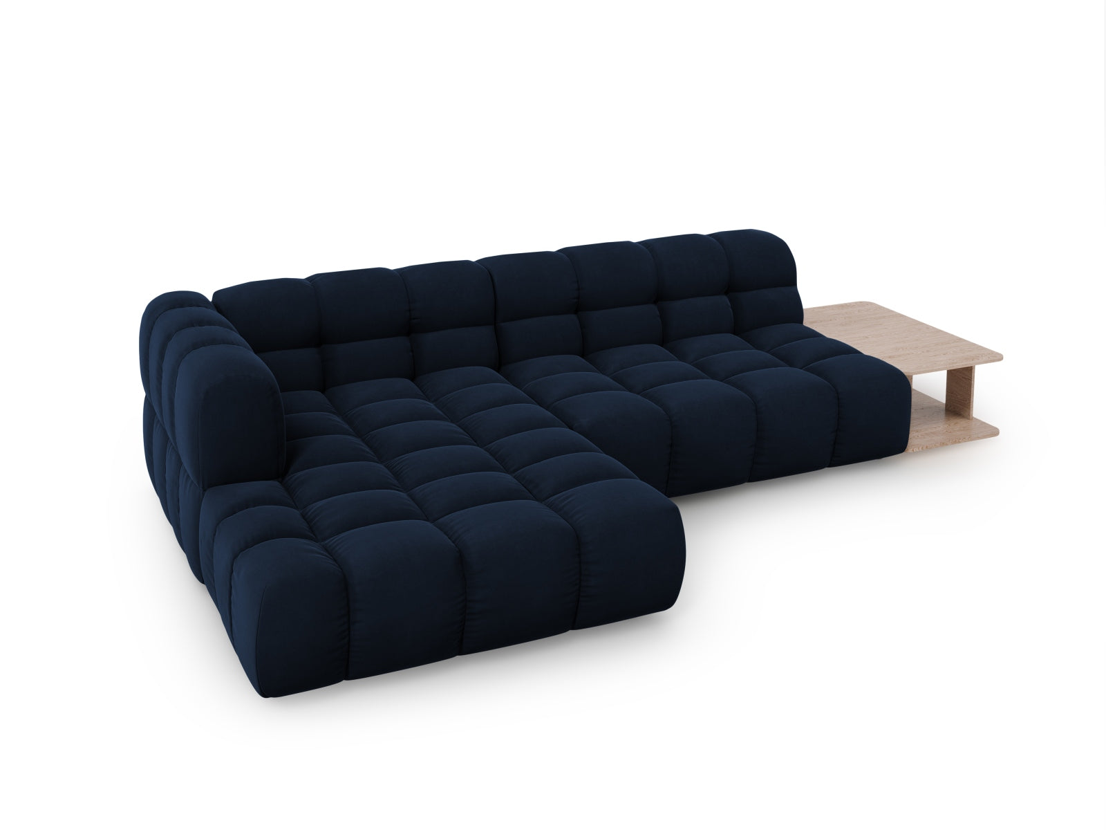 Elegantes modulares Ecksofa links in Sky Velour, ideal für stilvolle Wohnräume. Bietet Komfort und Flexibilität für jeden Anlass.