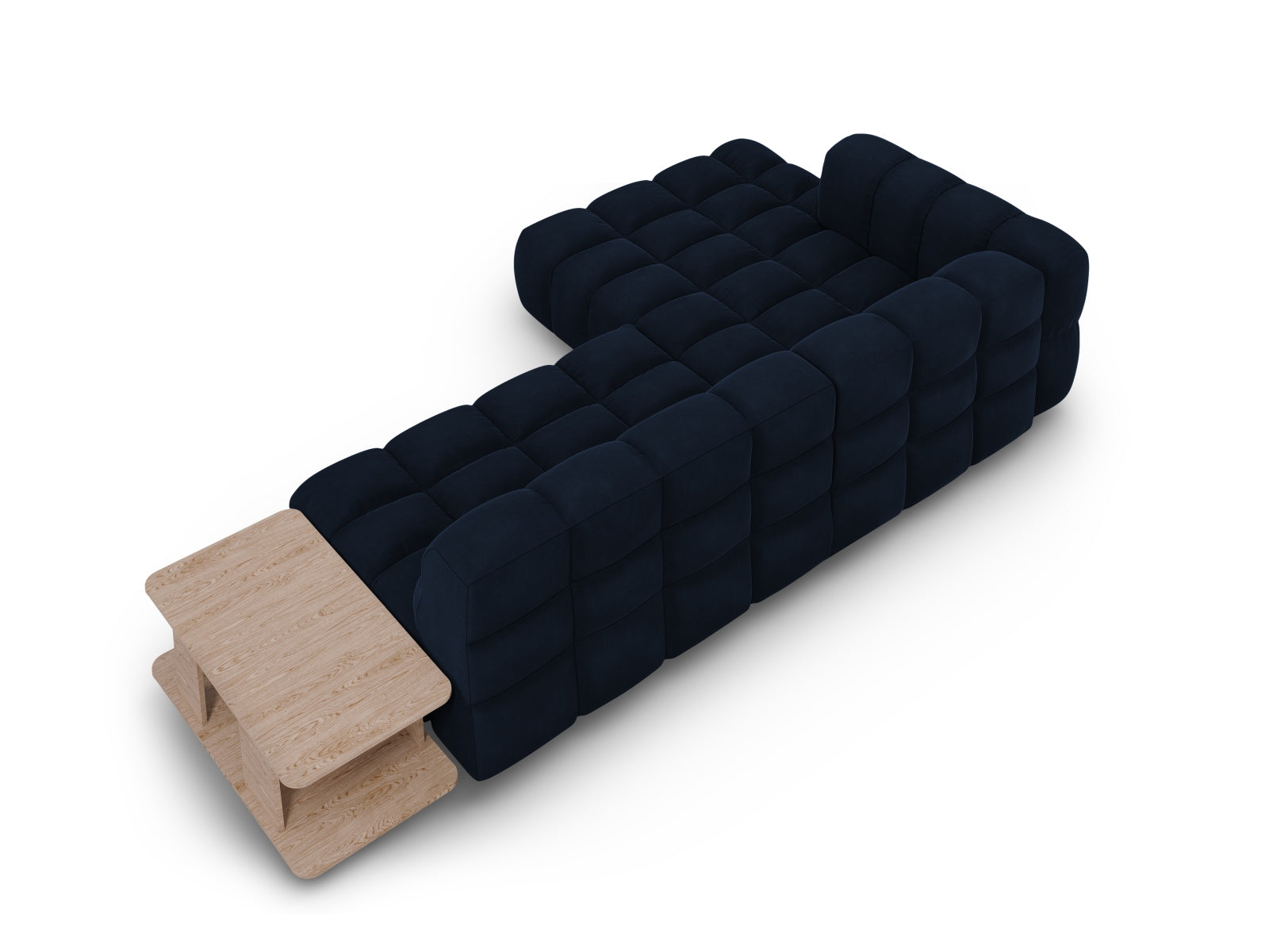Modulares 4-Sitzer Ecksofa links in Sky Velour, perfekt für moderne Wohnkonzepte. Stilvolles Design vereint Komfort und Anpassungsfähigkeit.