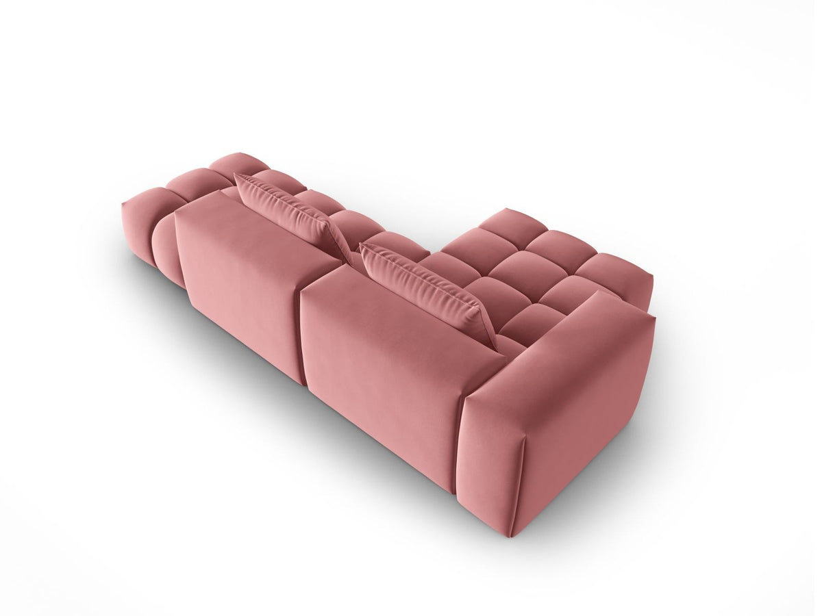 Modulares Ecksofa Verona in Sand-Casino Samt mit Récamiere links, schwarzen Kunststoffbeinen und weicher Velours-Polsterung, 4 Sitzplätze.