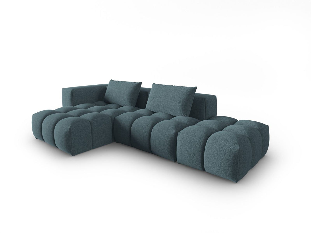 Modulares Ecksofa Verona Links in Beige-Sorella mit Massivholzrahmen, schwarzen Kunststoffbeinen und strukturiertem Tweed-Polsterstoff, 4 Sitzplätze.