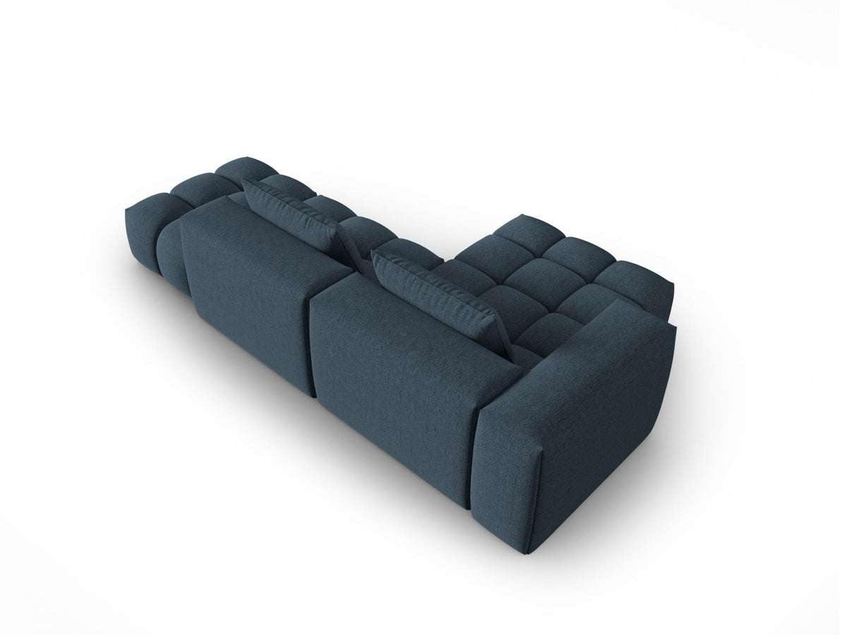 Modulares Ecksofa Verona Links in Beige-Sorella mit Massivholzrahmen, schwarzen Kunststoffbeinen und strukturiertem Tweed-Polsterstoff, 4 Sitzplätze.