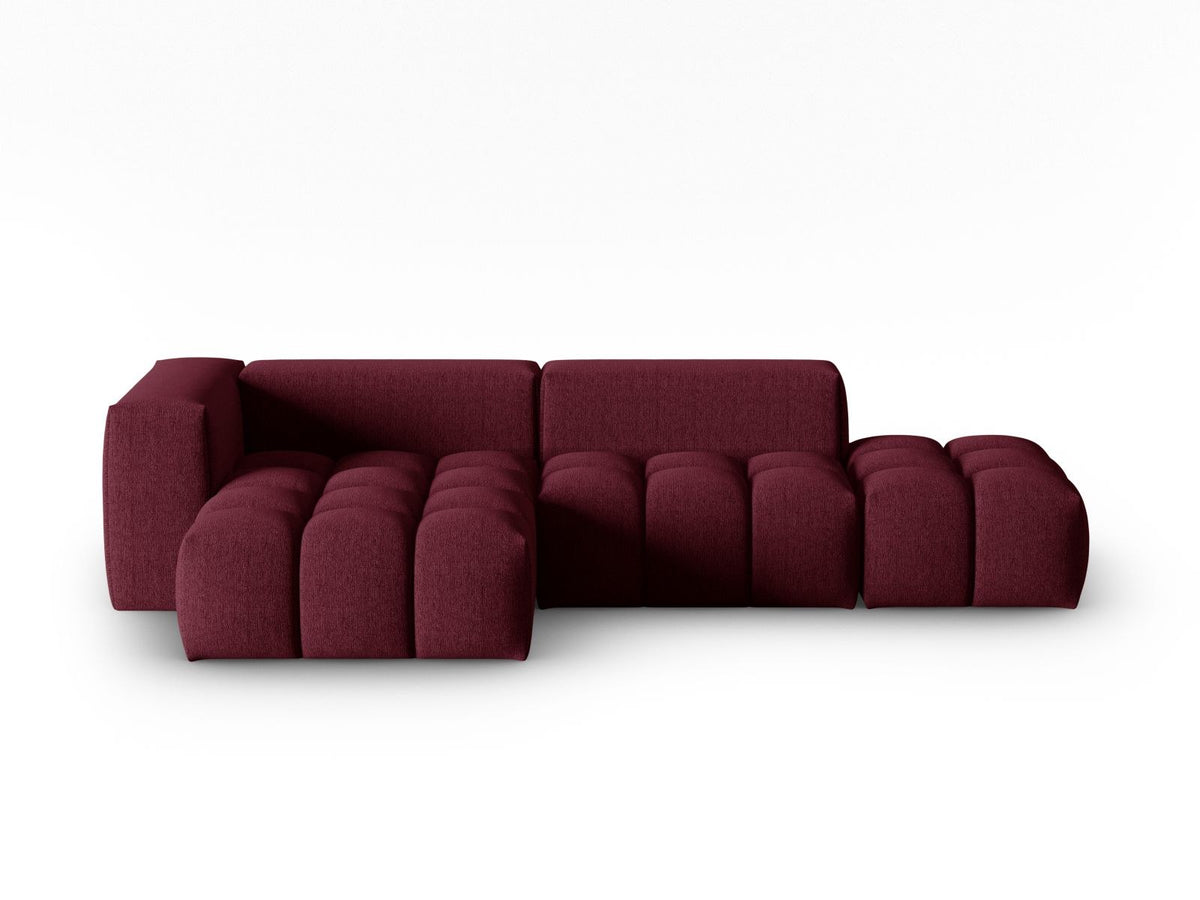 Modulares Ecksofa Verona Links in Beige-Sorella mit Massivholzrahmen, schwarzen Kunststoffbeinen und strukturiertem Tweed-Polsterstoff, 4 Sitzplätze.