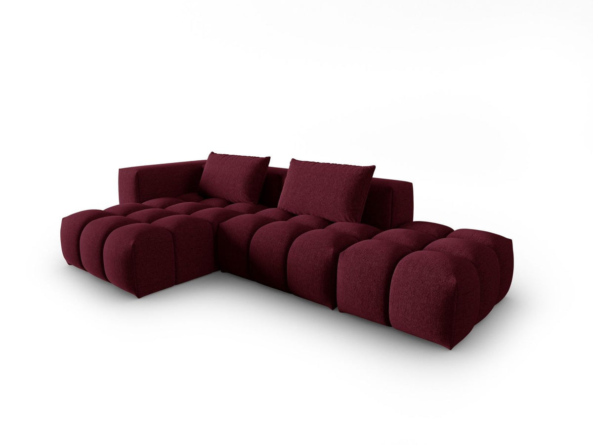 Modulares Ecksofa Verona Links in Beige-Sorella mit Massivholzrahmen, schwarzen Kunststoffbeinen und strukturiertem Tweed-Polsterstoff, 4 Sitzplätze.