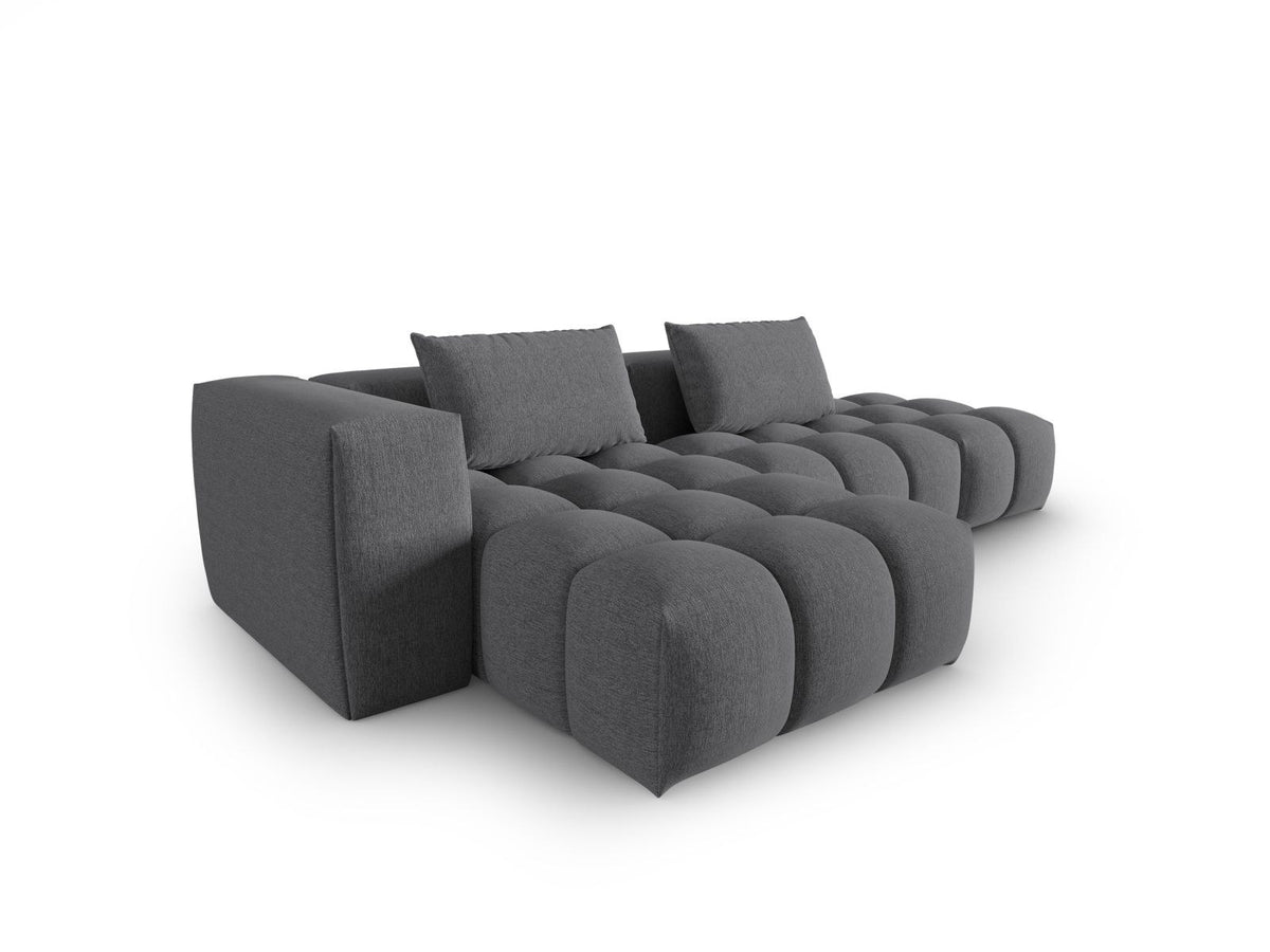 Modulares Ecksofa Verona Links in Beige-Sorella mit Massivholzrahmen, schwarzen Kunststoffbeinen und strukturiertem Tweed-Polsterstoff, 4 Sitzplätze.