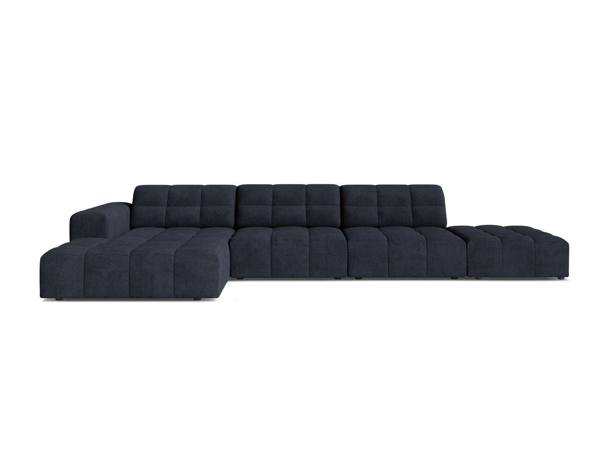 Ecksofa links Chicago von Cosmopolitan Design in Light Beige-Eden Stoff, mit Récamiere, Massivholzrahmen und schwarzen Kunststoffbeinen.