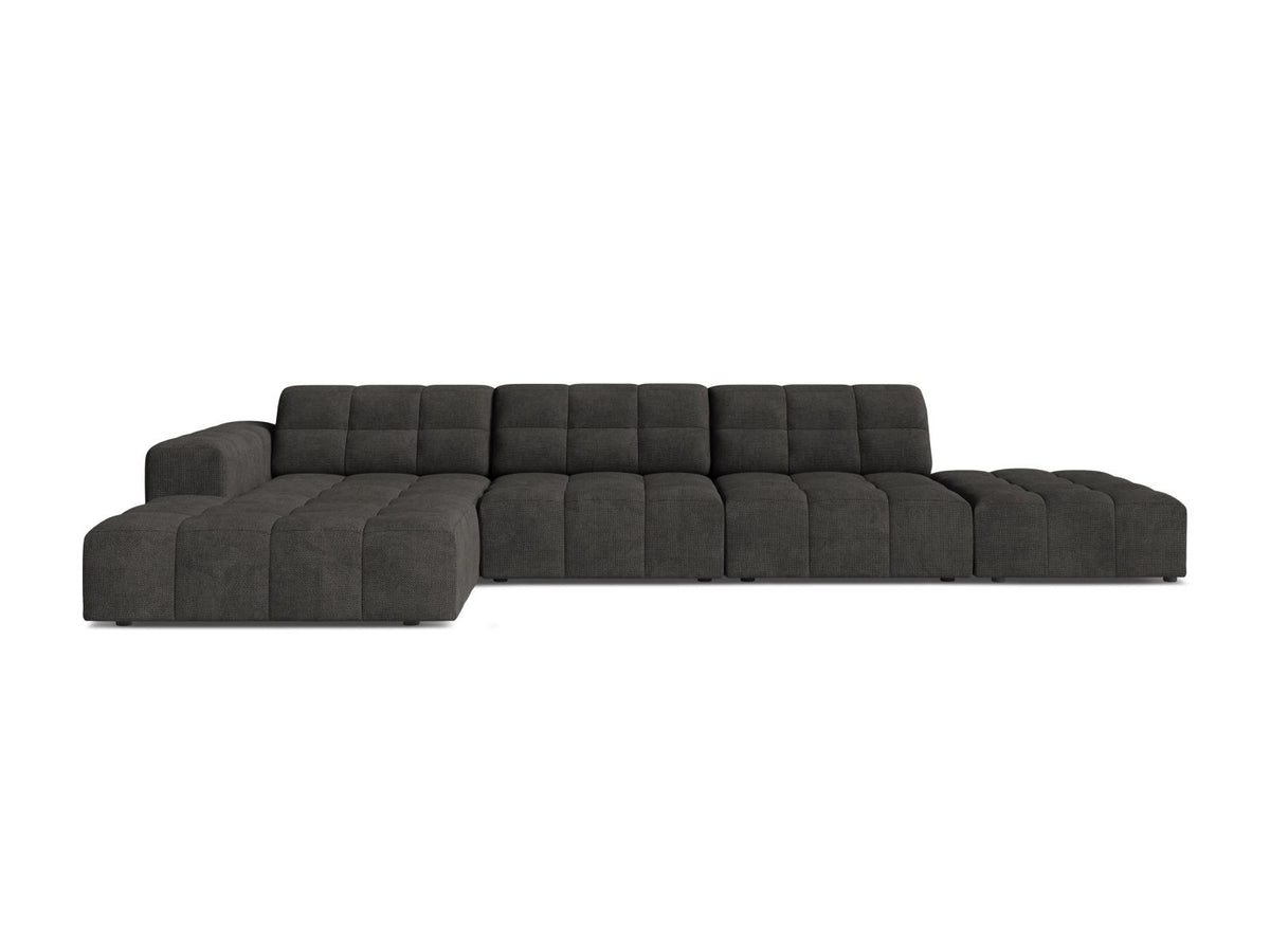 Ecksofa links Chicago von Cosmopolitan Design in Light Beige-Eden Stoff, mit Récamiere, Massivholzrahmen und schwarzen Kunststoffbeinen.