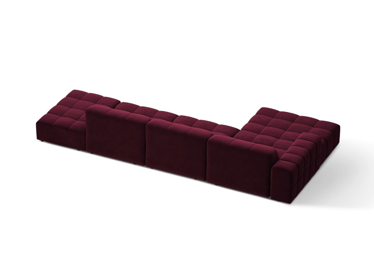 Ecksofa links von Cosmopolitan Design mit Samtbezug in Light Beige, massivem Holzrahmen und schwarzen Kunststoffbeinen, Modell Chicago.