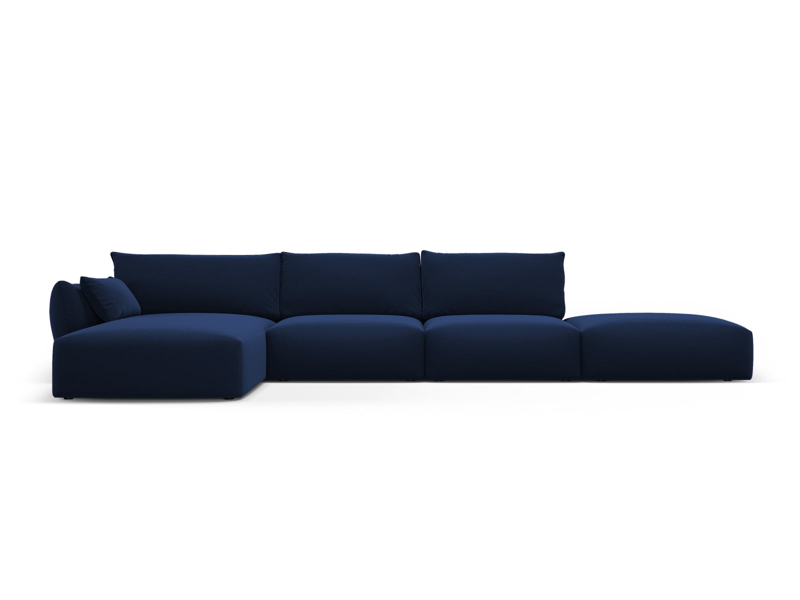 Stilvolles 5-Sitzer Ecksofa links Matera in Royal Blue, perfekt für trendbewusste Wohnräume, bietet hohen Sitzkomfort und modernes Flair.