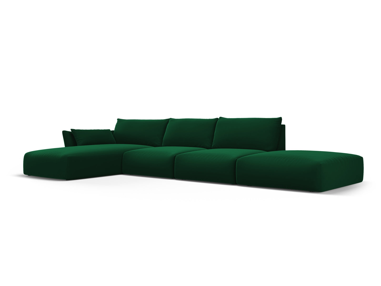 Elegantes 5-Sitzer Ecksofa links Matera in edlem Bottle Green, ideal für stilvolle Wohnräume, präsentiert von Cosmopolitan Design.