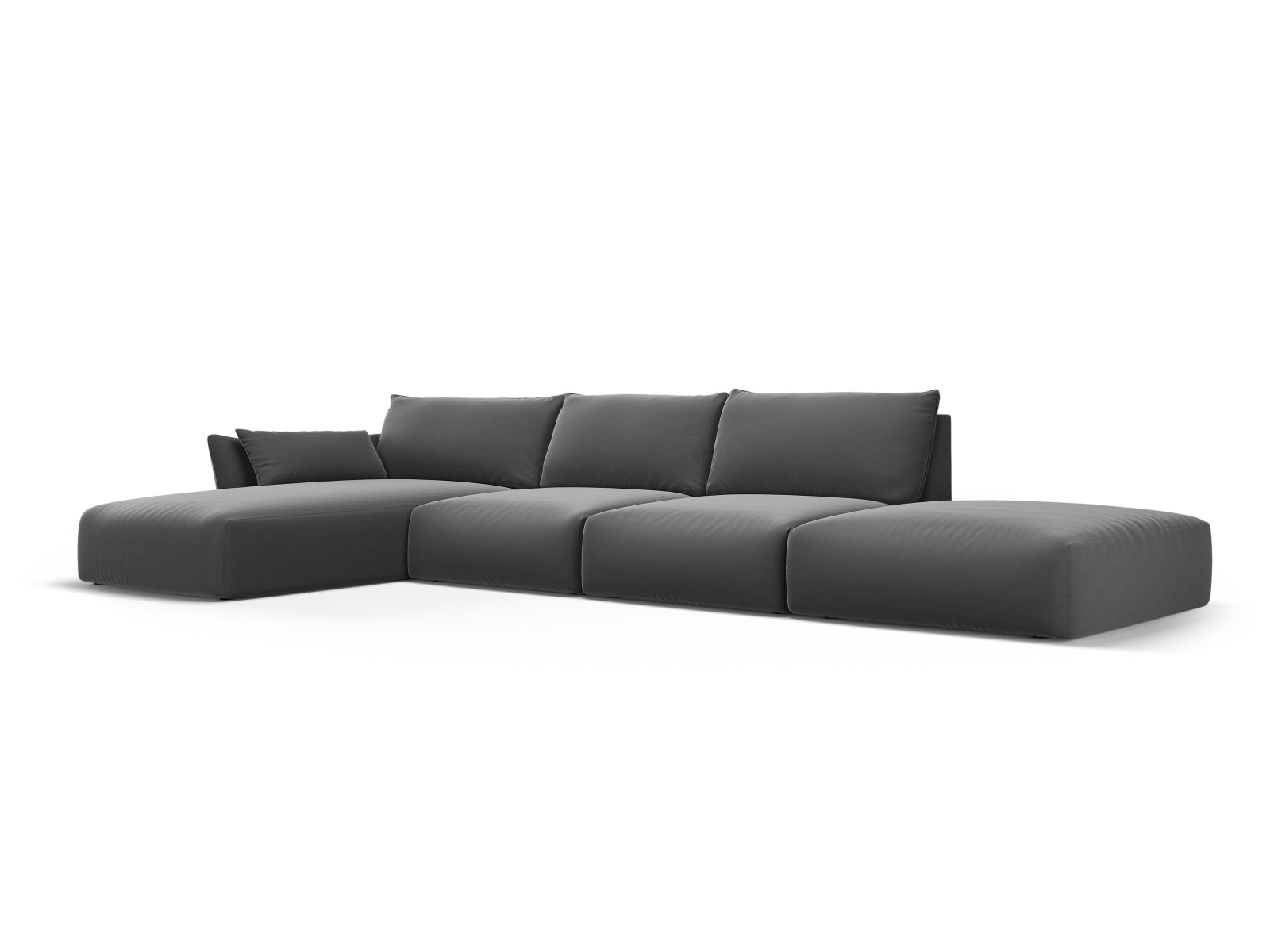 Modernes 5-Sitzer Ecksofa links Matera in stilvollem Dunkelgrau, ideal für gemütliche und elegante Wohnräume von Cosmopolitan Design.