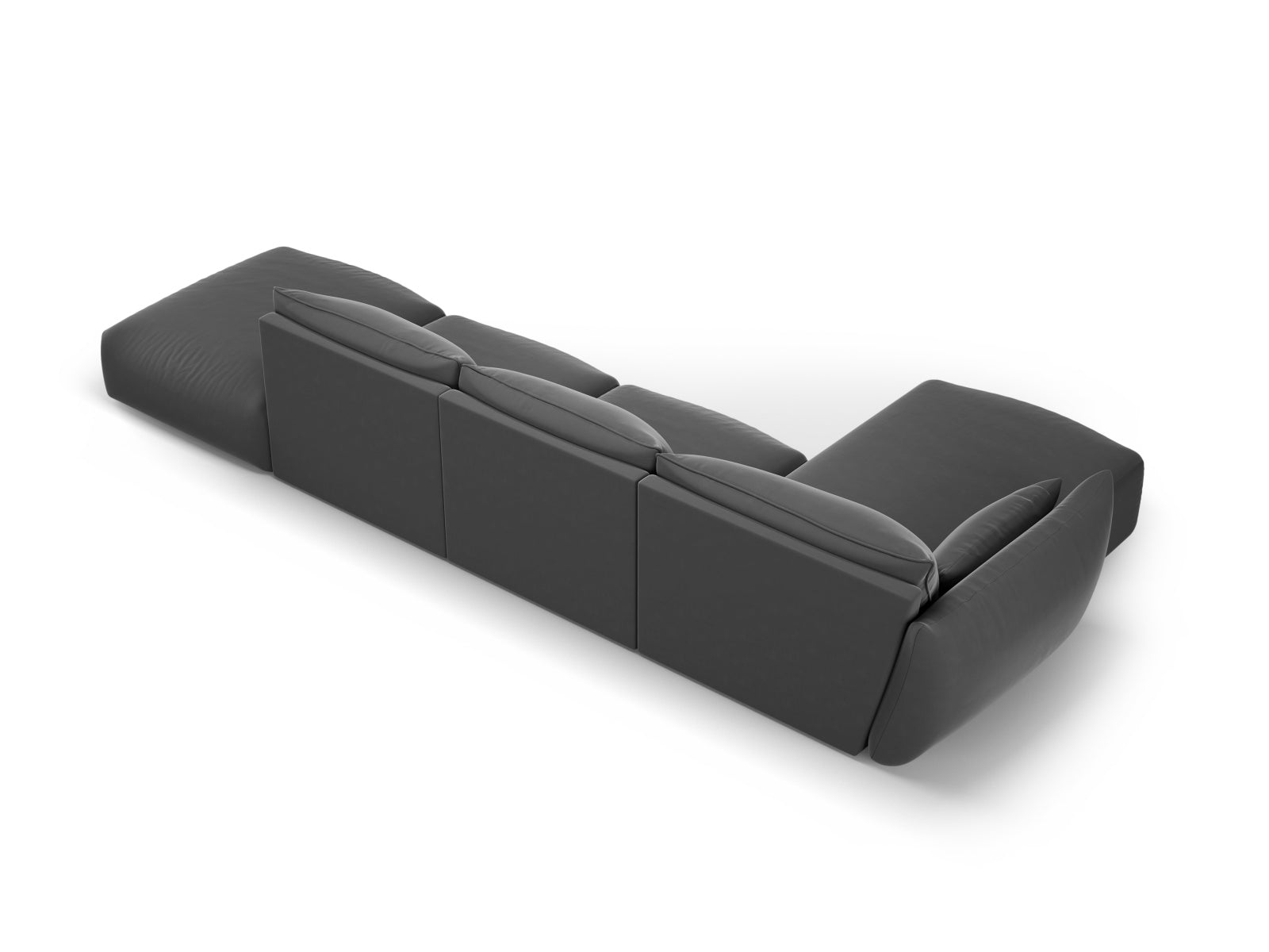 Modernes 5-Sitzer Ecksofa links Matera in stilvollem Dunkelgrau, ideal für gemütliche Abende und geschmackvolle Einrichtung von Cosmopolitan Design.