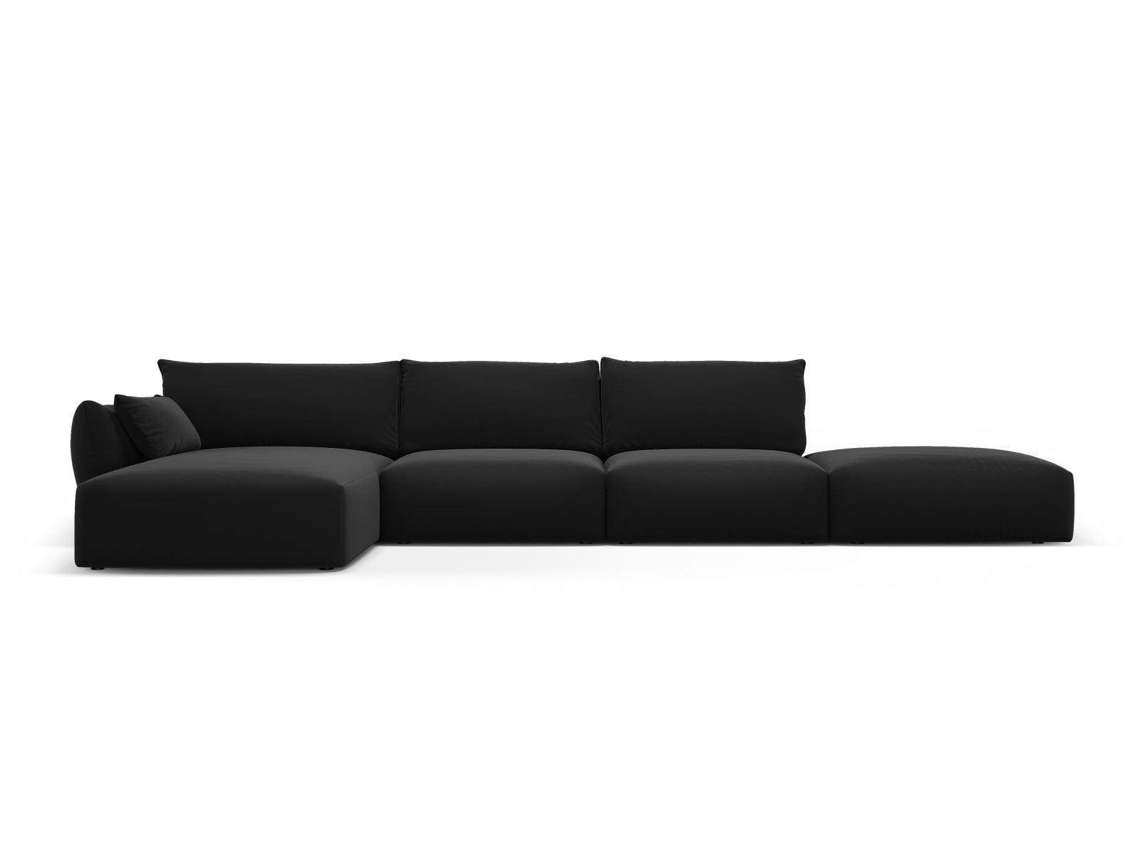Stylisches 5-Sitzer Ecksofa links Matera in zeitlosem Schwarz, perfekt für stilvolle und einladende Wohnbereiche von Cosmopolitan Design.