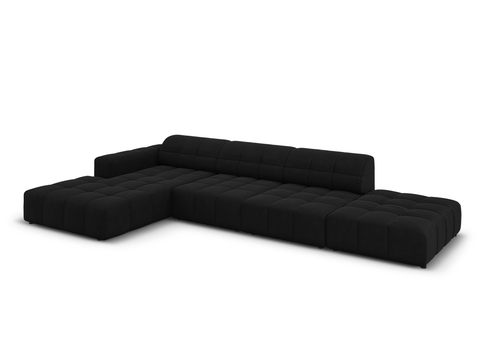 Modernes 5-Sitzer Chicago Velour Ecksofa links, 166cm, in edlem Black-Bluvel, perfekt für stilvolle Wohnzimmergestaltung.