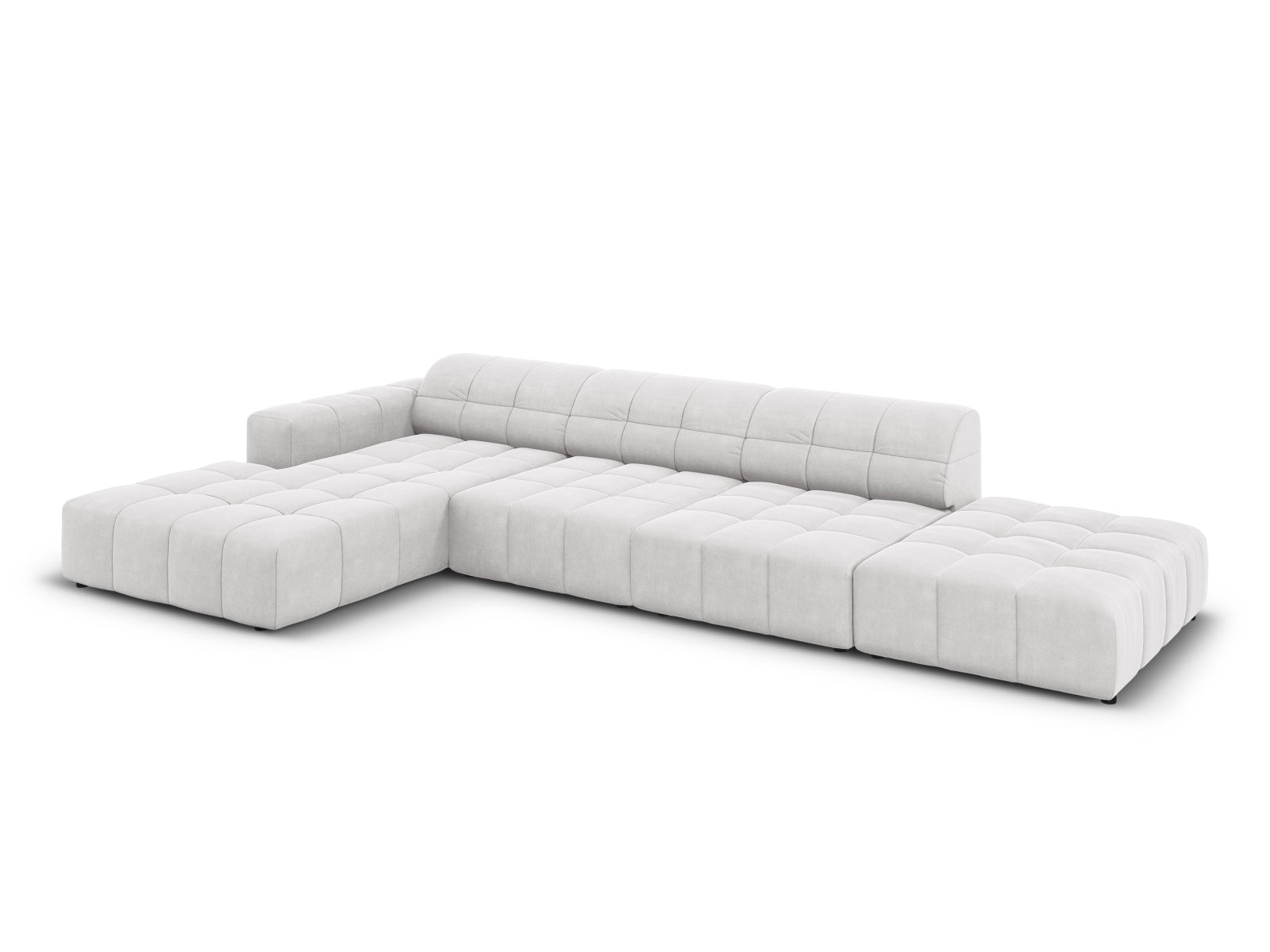 Modernes 5-Sitzer Chicago Velour Ecksofa links, 166cm, in edlem Silver-Bluvel, perfekt für stilvolle Wohnzimmergestaltung.