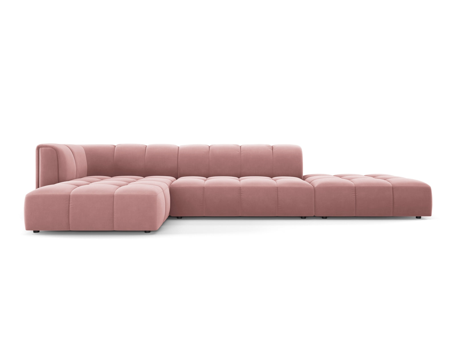 Modulares 5-Sitzer Ecksofa Moritz in trendigem Pink-Bluvel, ideal für moderne Wohnräume und gemütliche Abende, erhältlich bei Cosmopolitan Design.