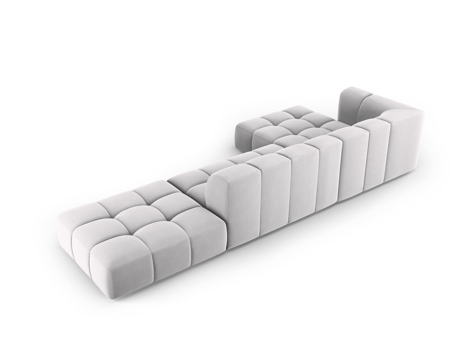 Elegantes 5-Sitzer Ecksofa Moritz in hochwertigem Silver-Bluvel, ideal für gemütliche Zusammenkünfte und modernes Wohndesign.