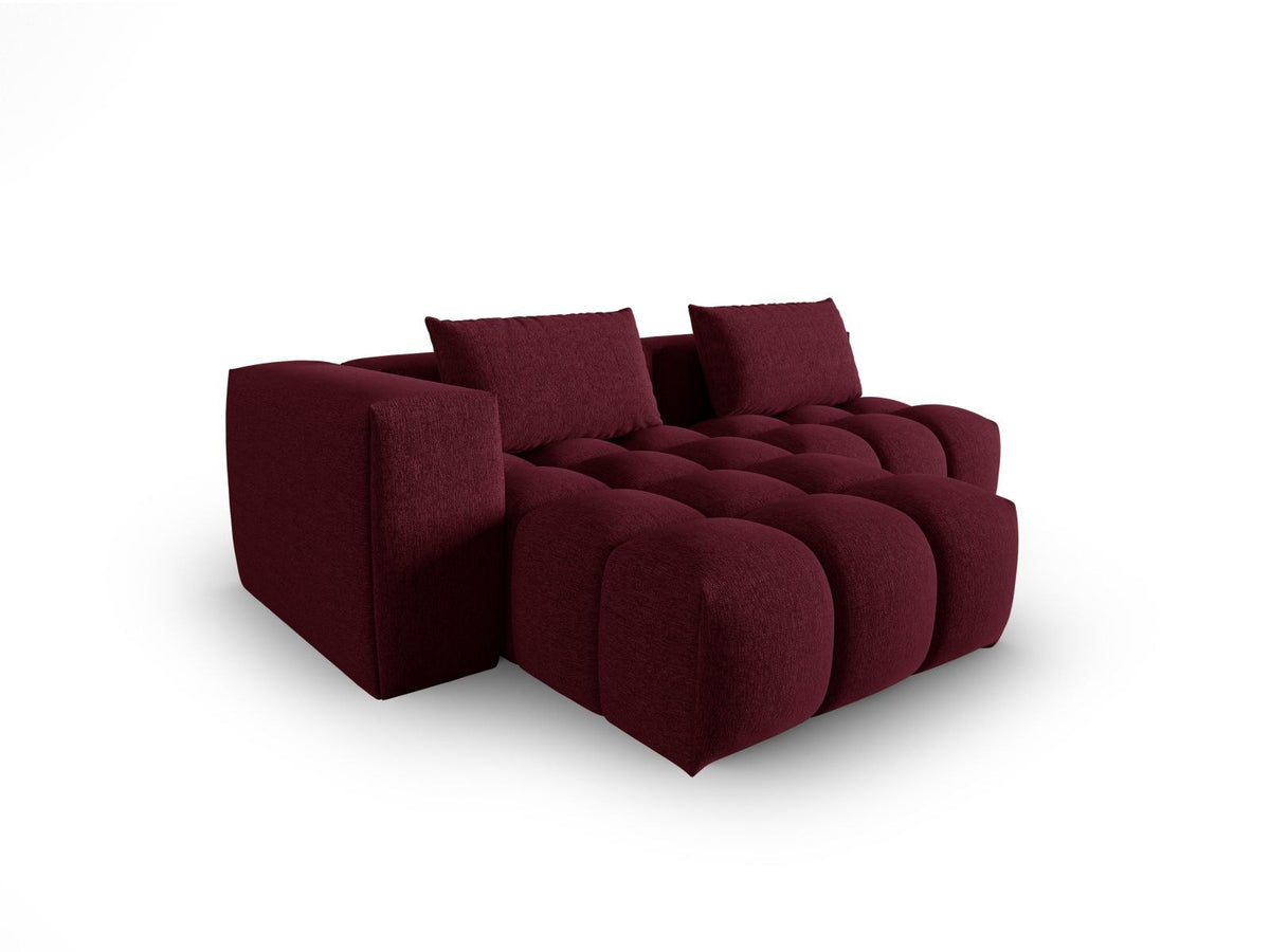 Modulares Ecksofa Verona links mit 3 Sitzplätzen in dunkelblauem Sorella-Stoff, Massivholzrahmen und schwarzen Kunststoffbeinen, Récamiere-Form.