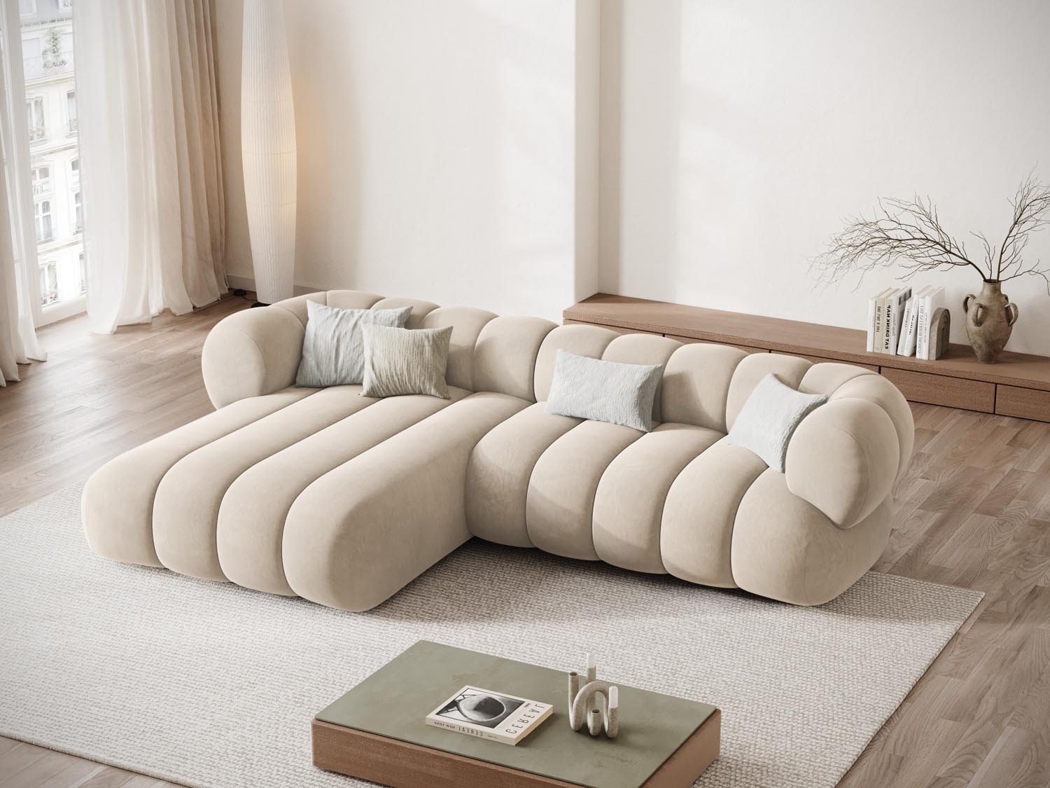 Entdecken Sie das elegante Koge Velour Ecksofa links, ideal für 5 Personen. Hochwertiger Veloursstoff, stilvolles Design und optimaler Komfort für Ihr Zuhause.