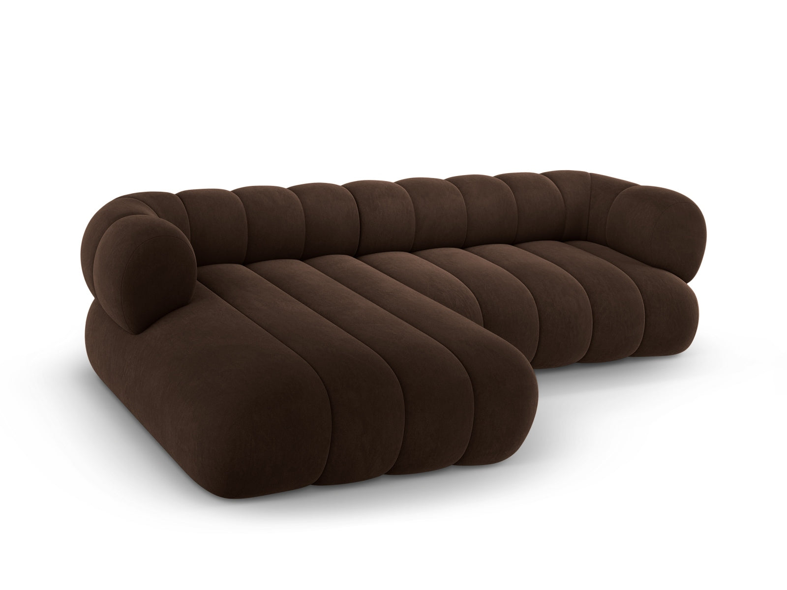 Entdecken Sie das Koge Velour Ecksofa links – ein elegantes 5-Sitzer Möbelstück, das Komfort und Stil vereint und Ihr Wohnzimmer aufwertet.