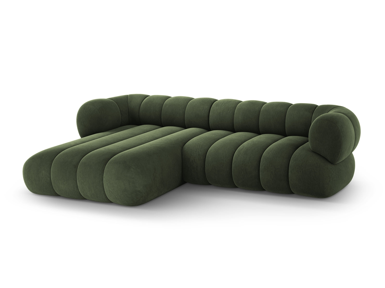 Erleben Sie das Koge Velour Ecksofa links – ein 5-Sitzer mit modernem Design, hohem Komfort und pflegeleichtem Velours für Ihr stilvolles Wohnzimmer.
