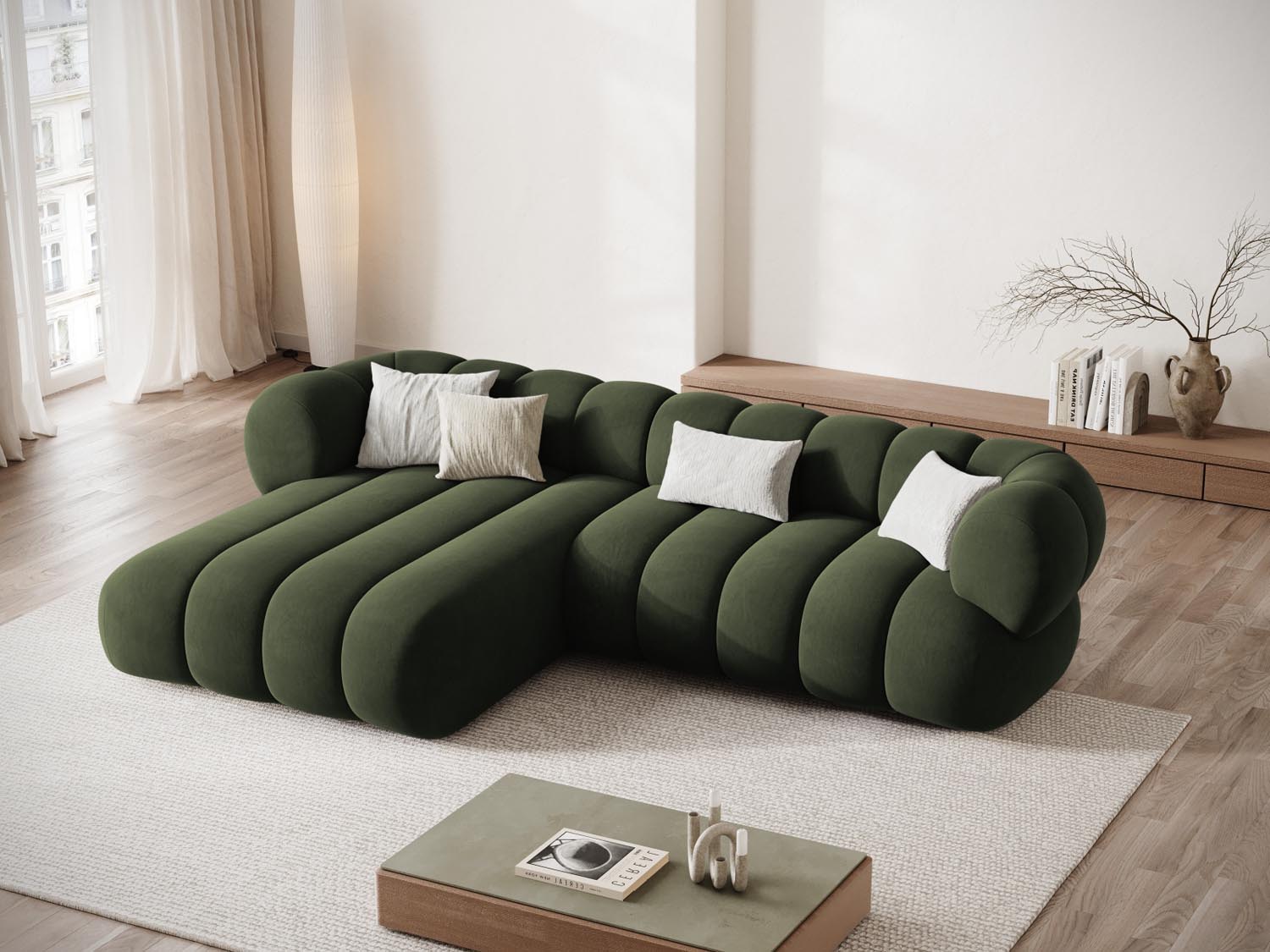 Entdecken Sie das elegante Koge Velour Ecksofa links für 5 Personen. Stilvolles Design, hoher Komfort und pflegeleichter Veloursstoff für Ihr Zuhause.