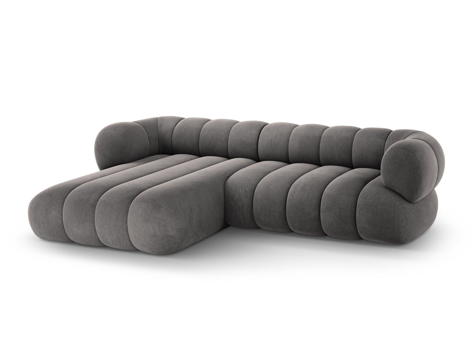 Erleben Sie das Koge Velour Ecksofa links – ein 5-Sitzer mit modernem Design, hohem Komfort und pflegeleichtem Velours für Ihr stilvolles Wohnzimmer.