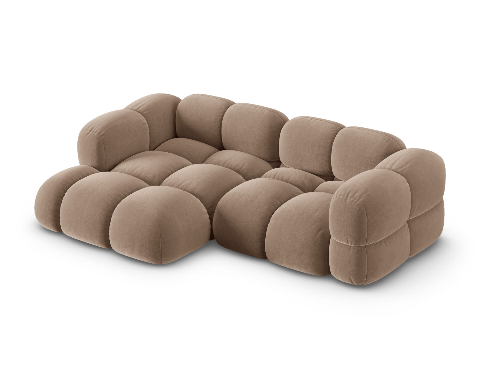 Erleben Sie das Loretto Velour Ecksofa links von Cosmopolitan Design – ein stilvolles 3-Sitzer Sofa, das Eleganz und Komfort vereint.