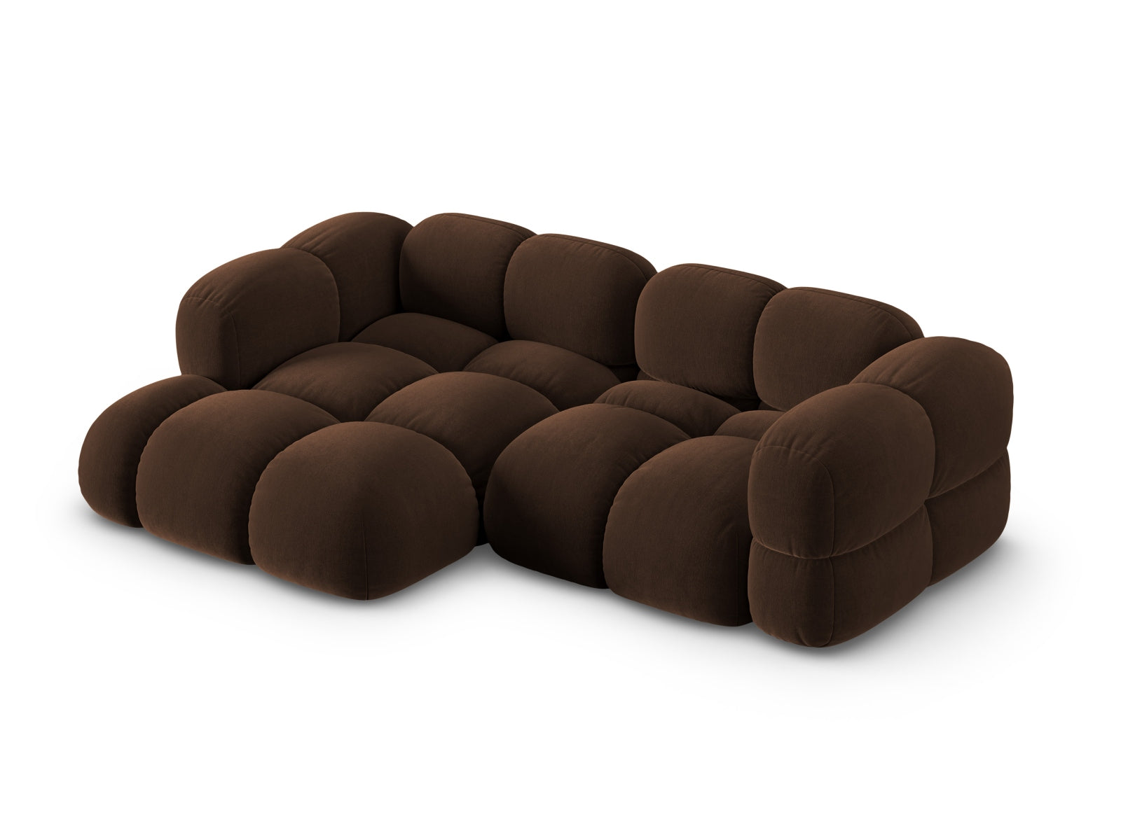 Modernes Loretto Velour Ecksofa links, 3-Sitzer in edlem Chocolate-Vogue, perfekt für gemütliche und stilvolle Wohnambiente.