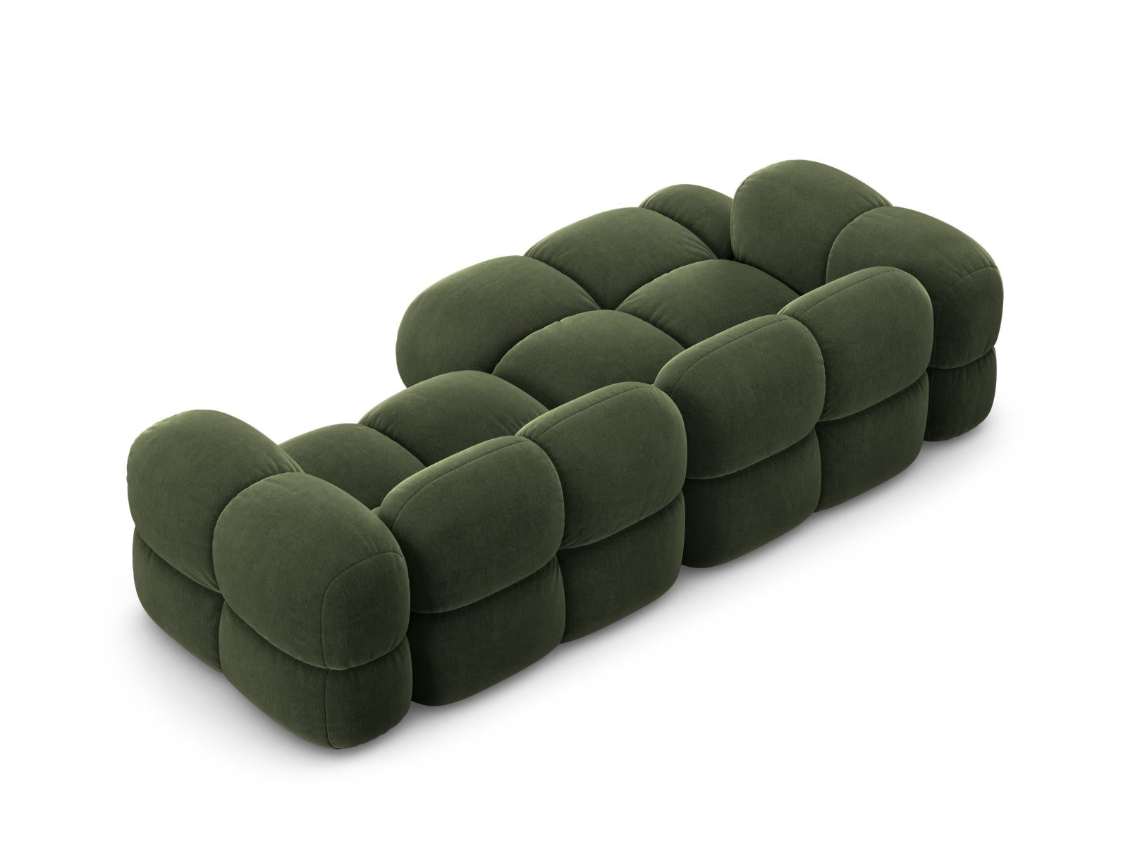 Modernes Loretto Velour Ecksofa in sattem Grün, 3-Sitzer, linksseitig, perfekt für gemütliche und stilvolle Wohnambiente.