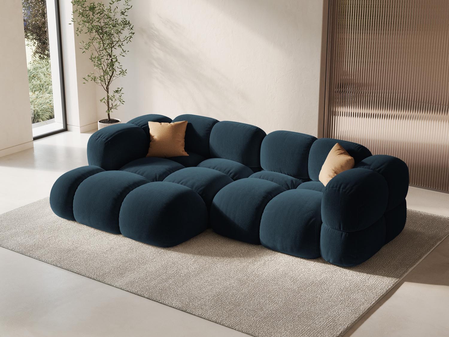 Elegantes Loretto Velour Ecksofa links in tiefem Petrol, ideal für stilvolle Wohnräume, präsentiert von Cosmopolitan Design.